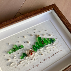 雪降る森の家 シーグラス／天然石／フレームアート／壁掛け／風景／冬