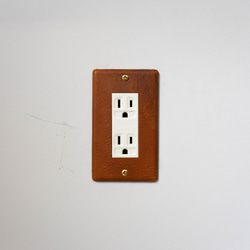 革製コンセントカバー（黄茶１口用）OUTLET COVER PLATE(yellow-brown for 1socket 3枚目の画像