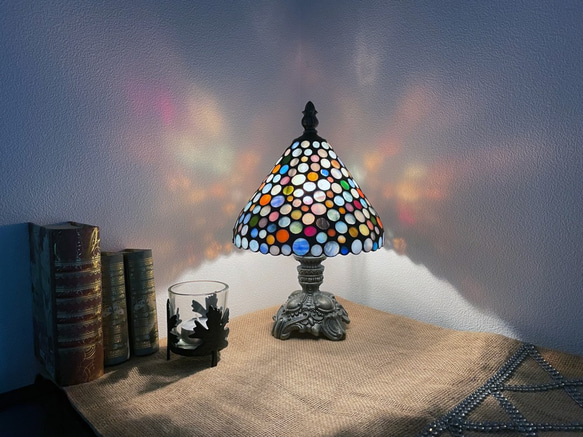 【送料無料】ステンドグラス ナイトランプ（ドットグラデーション-カラフルカラー） オールハンドメイド 10枚目の画像