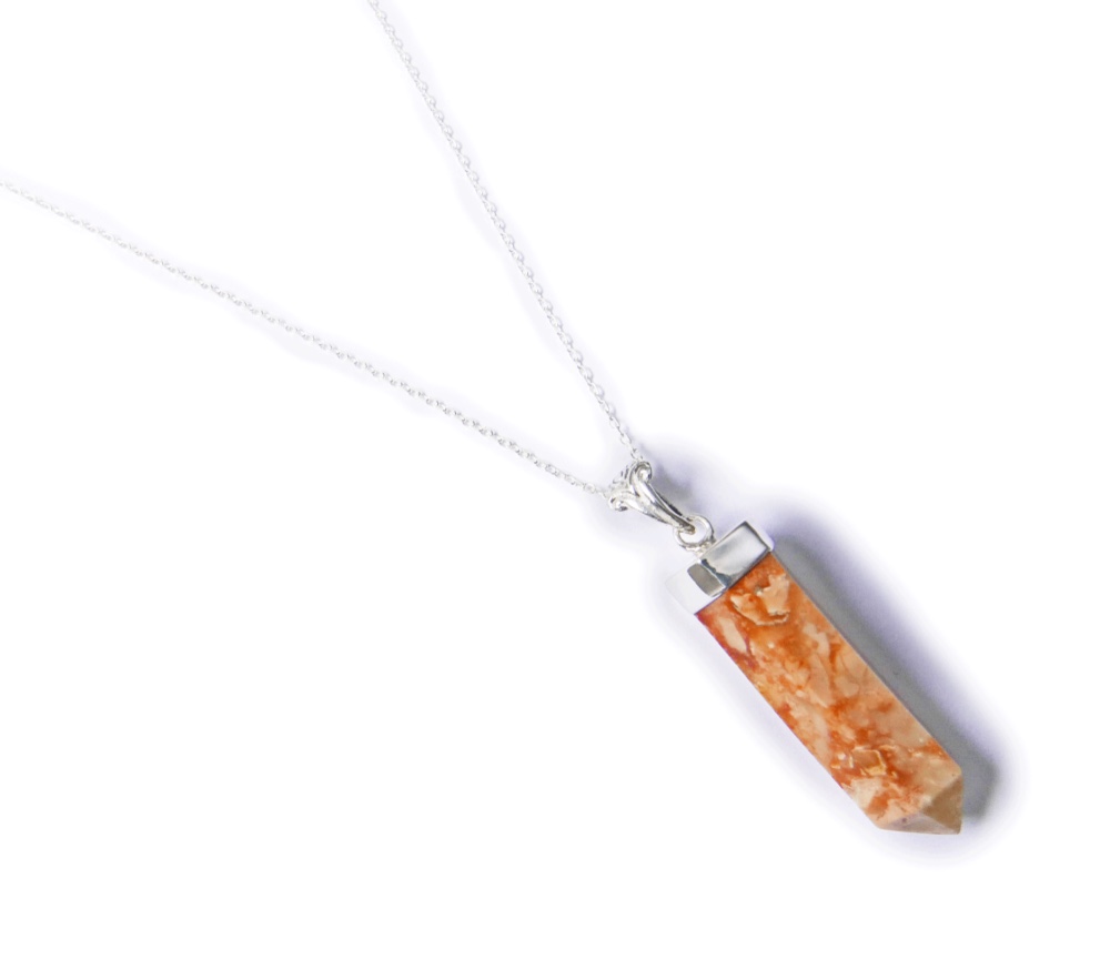 ★送料無料★[Silver925] ジャスパーのポイントカットのシルバーヒーリングネックレス／ペンジュラム／瞑想／ヨガ