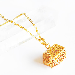 ★包郵【GOLD K24RGP】心形方形純金鍍金吊墜（粉晶） 第6張的照片
