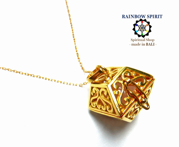 ★包郵【GOLD K24RGP】心形方形純金鍍金吊墜（粉晶） 第3張的照片
