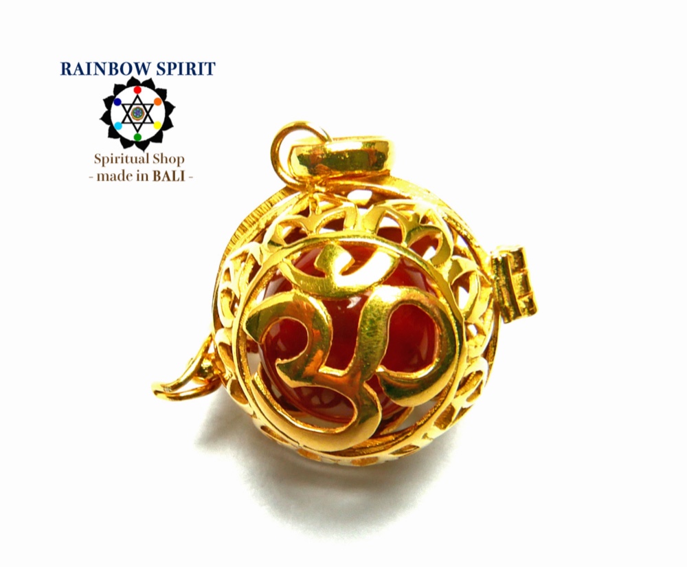 ✼純金加工✼ 天然石アクセサリー・ジャスパーのペンダントトップ༺ぱかりと開けられる•*•宇宙と繋げるOM・バリ島の神様༻