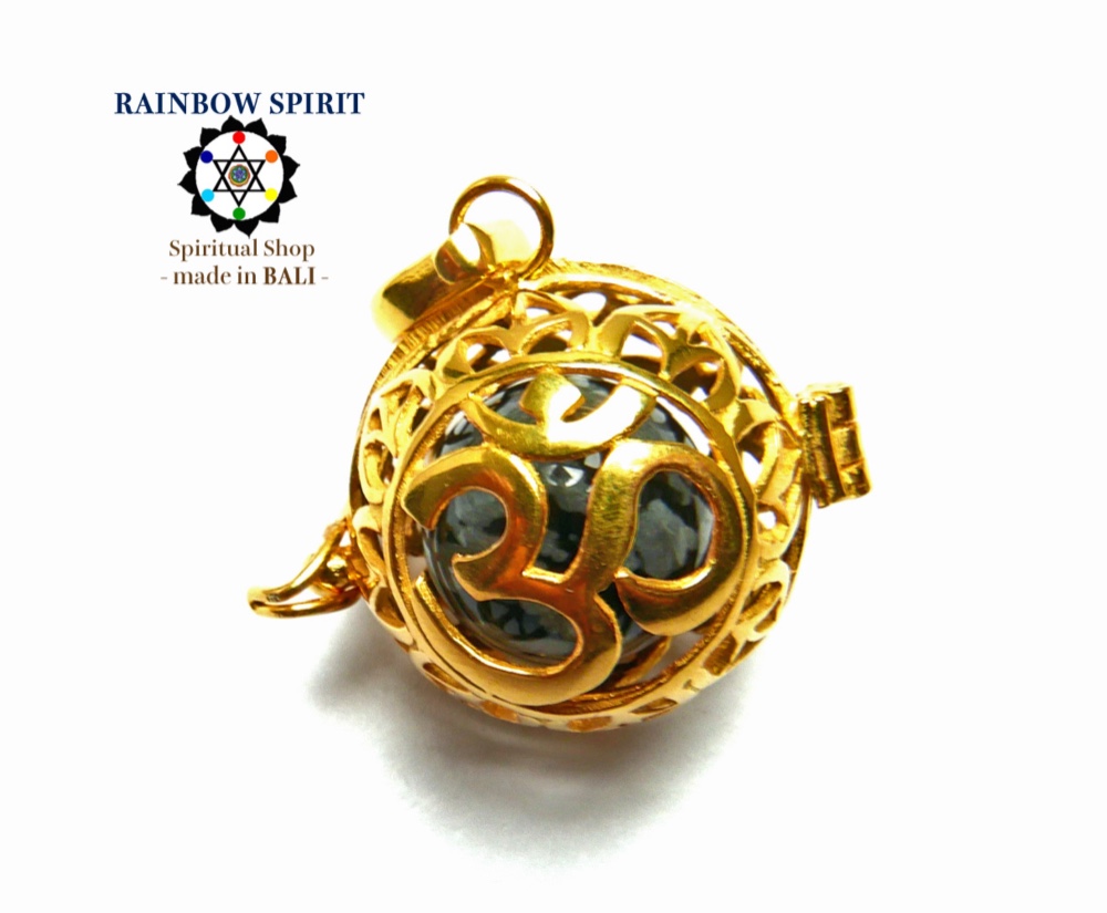 ✼純金加工✼スノウフレイクオブシディアンのペンダントトップ༺ぱかりと開けられる•*•宇宙と繋げるOM・バリ島の神様༻