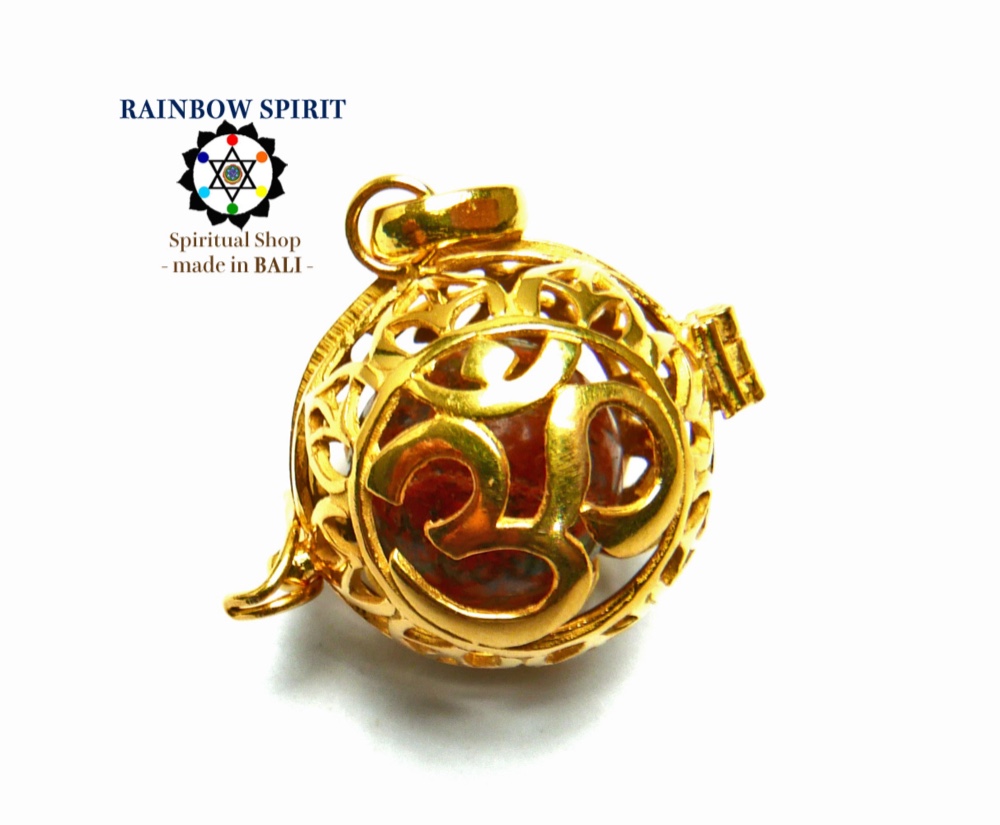 ✼純金加工✼天然石アクセサリー・ウナカイトのペンダントトップ༺ぱかりと開けられる•*•宇宙と繋げるOM・バリ島の神様༻