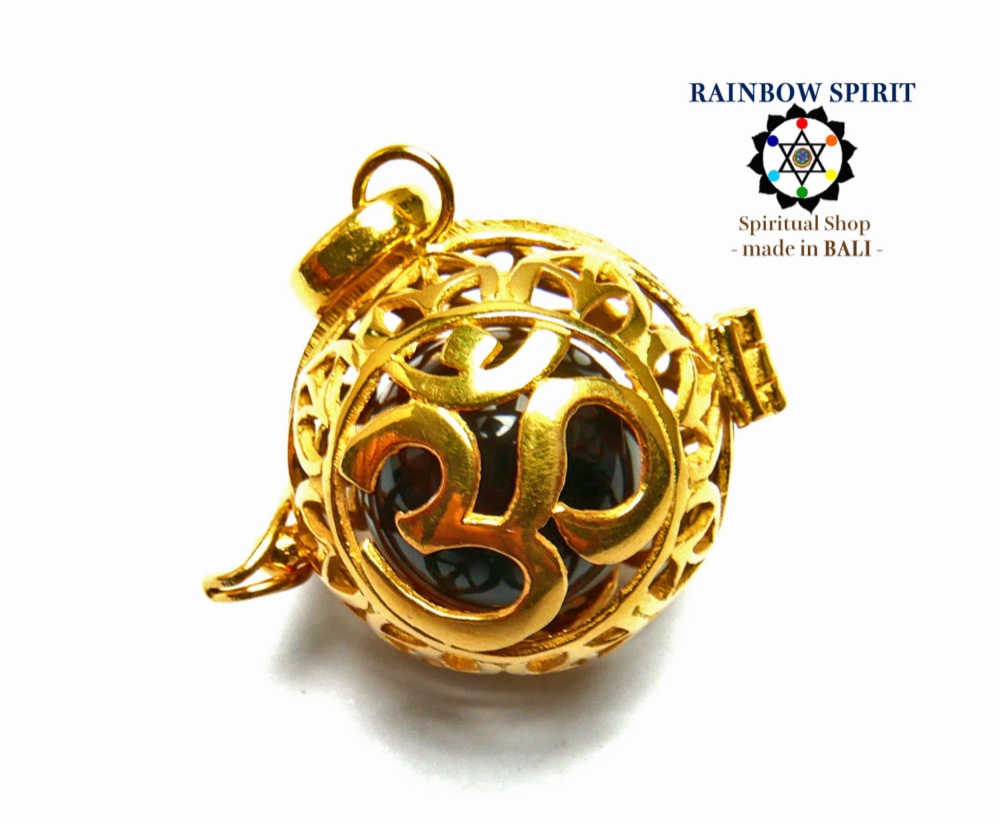 ✼純金加工✼天然石アクセサリー・タイガーアイのペンダントトップ༺ぱかりと開けられる•*•宇宙と繋げるOM・バリ島の神様༻