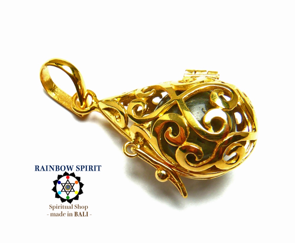 ✼純金加工✼天然石ラブラドライトのペンダントトップ༺ぱかりと開けられる•*•エレガントなハートのドロップ型༻アクセサリー