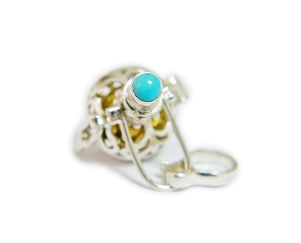 ✼プラチナ加工✼ターコイズのガムランボール/12月誕生石༺揺らすとシャラン♪癒しの音色が響く•*•ヒーリングペンダント༻