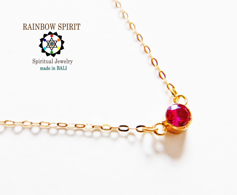 ★送料無料★［K18YG］バリ島のルビーの18金イエローゴールドヒーリングネックレス（K18刻印あり）（直径直径４mm）