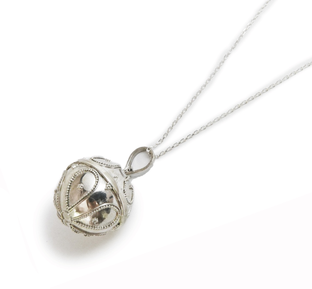 ・✼ガムランボール✼・ドロップ模様/21mm/シルバー༺揺らすとシャラン♪癒しの音色が響く♪•*•ヒーリングネックレス༻