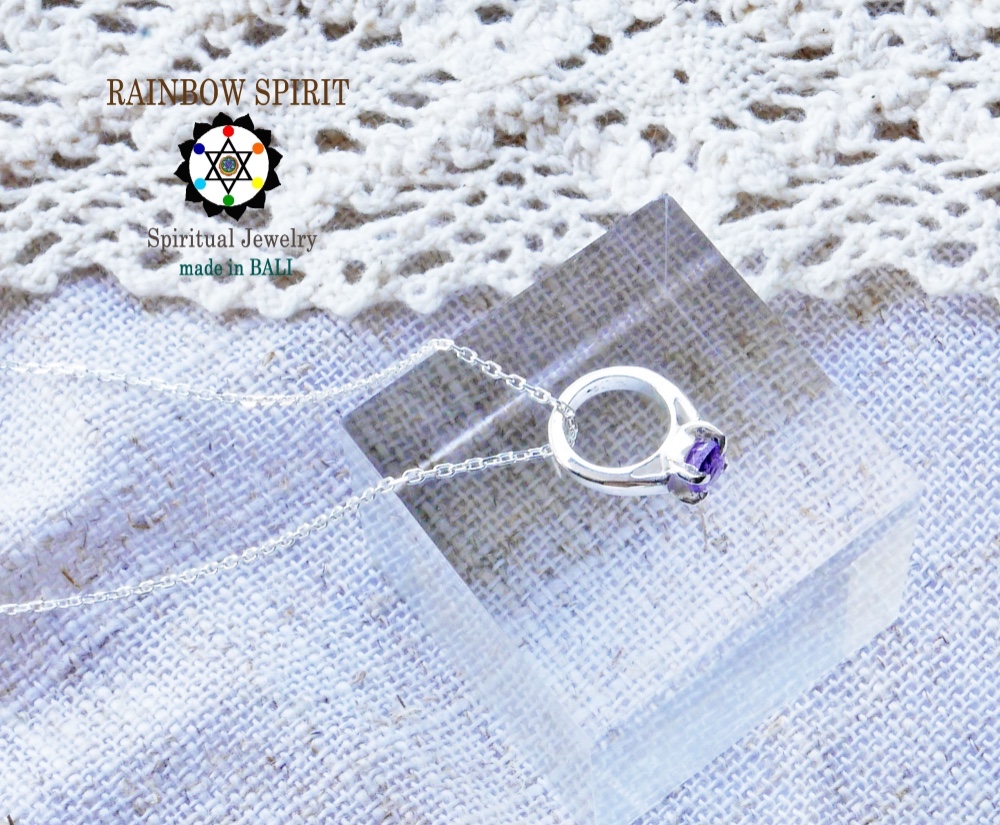 ✼プラチナ加工✼アメジストのネックレス/2月誕生石　༺バリ島の僧侶の祈祷＆浄化•♡•ベビーリング༻誕生日ギフト/出産祝い