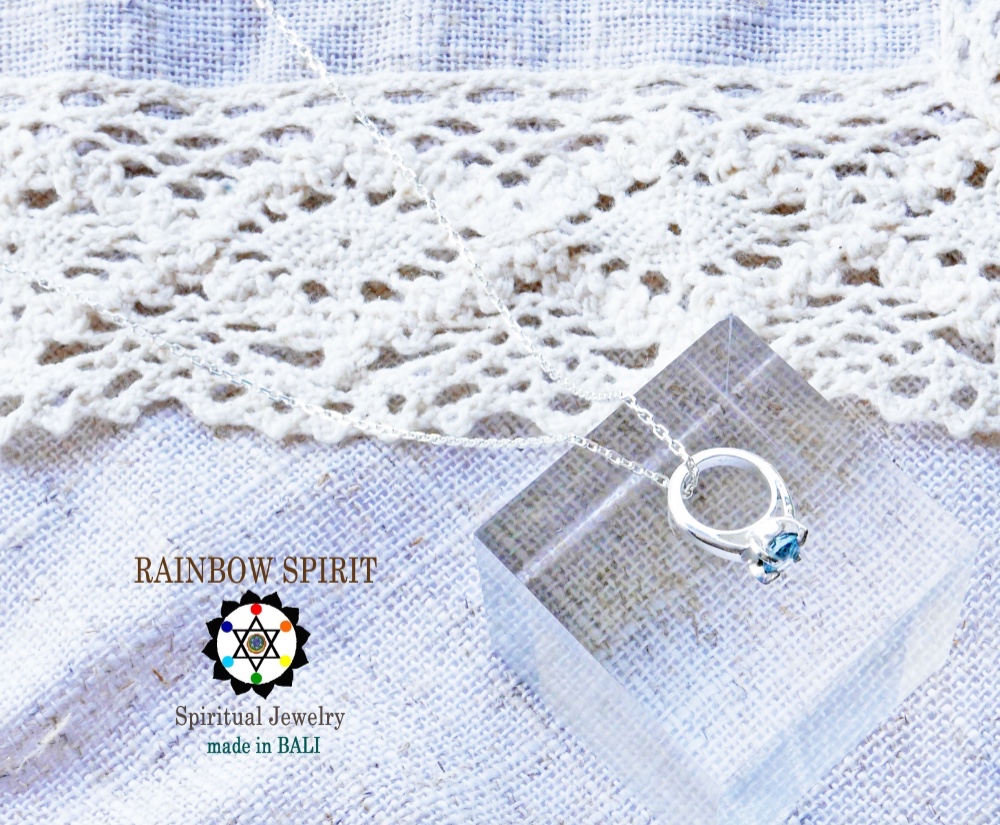 ✼プラチナ加工✼アクアマリンのネックレス/3月誕生石༺バリ島の僧侶の祈祷＆浄化•♡•ベビーリング༻誕生日ギフト/出産祝い