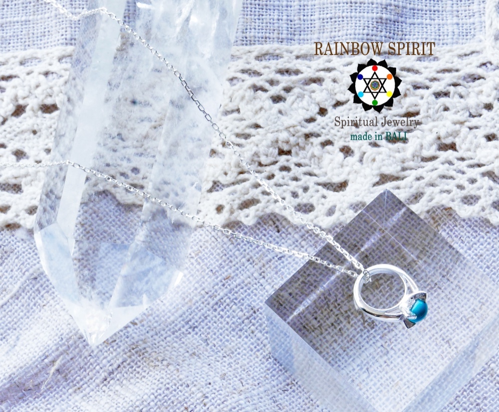 ✼プラチナ加工✼ターコイズのネックレス/12月誕生石༺バリ島の僧侶の祈祷＆浄化•♡•ベビーリング༻誕生日ギフト/出産祝い