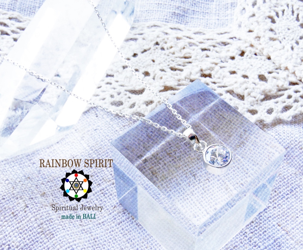 ✼SILVER✼ ジルコニア/6mm/4月誕生石༺バリ島の僧侶の祈祷＆浄化❥ヒーリングネックレス༻誕生日ギフト/出産祝い