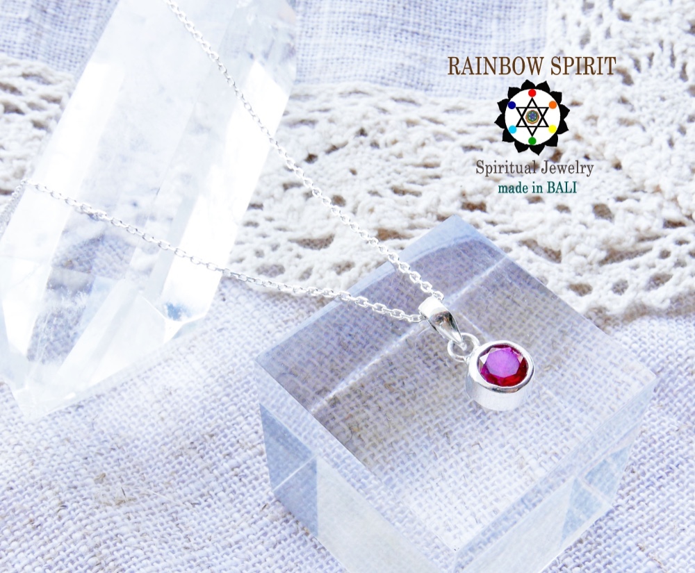 ✼プラチナ加工✼ ルビー/6mm/7月誕生石༺バリ島の僧侶の祈祷＆浄化❥ヒーリングネックレス༻誕生日プレゼント/出産祝い