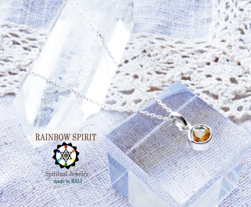 ✼プラチナ加工✼シトリン/6mm/11月誕生石༺バリ島の僧侶の祈祷＆浄化❥ヒーリングネックレス༻ 誕生日ギフト/出産祝い