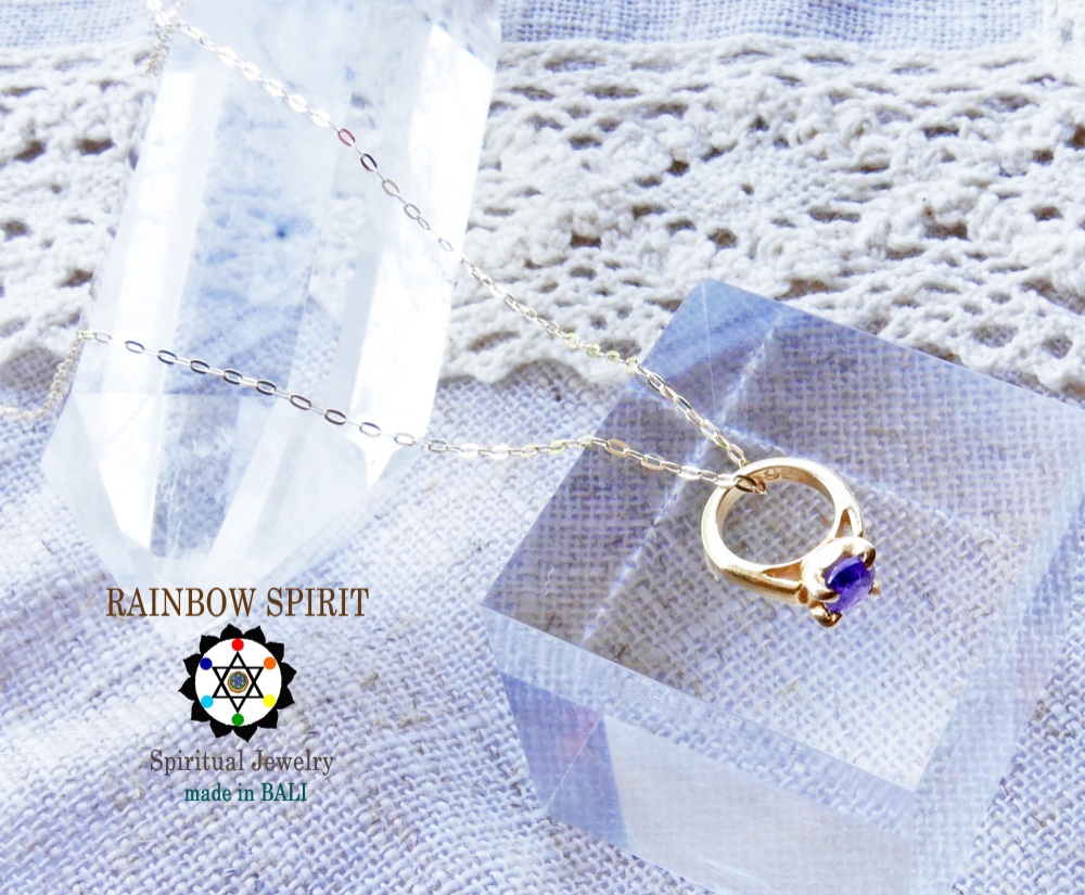 ✼純金加工✼ アメジストのネックレス/2月誕生石༺バリ島の僧侶の祈祷＆浄化•♡•ベビーリング༻出産祝い/誕生日プレゼント