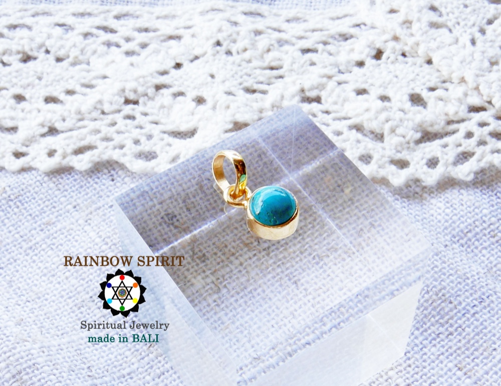 ✼純金加工✼ターコイズ/6mm/12月誕生石༺バリ島の僧侶の祈祷＆浄化❥ヒーリングペンダント༻誕生日プレゼント/出産祝い