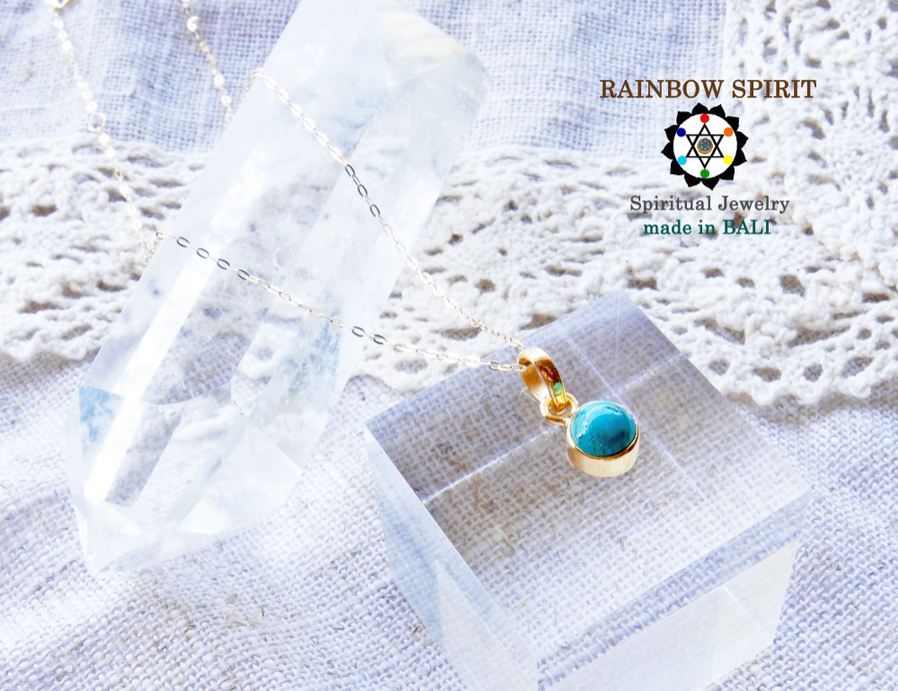 ✼純金加工✼ターコイズ/6mm/12月誕生石༺バリ島の僧侶の祈祷＆浄化❥ヒーリングネックレス༻誕生日プレゼント/出産祝い