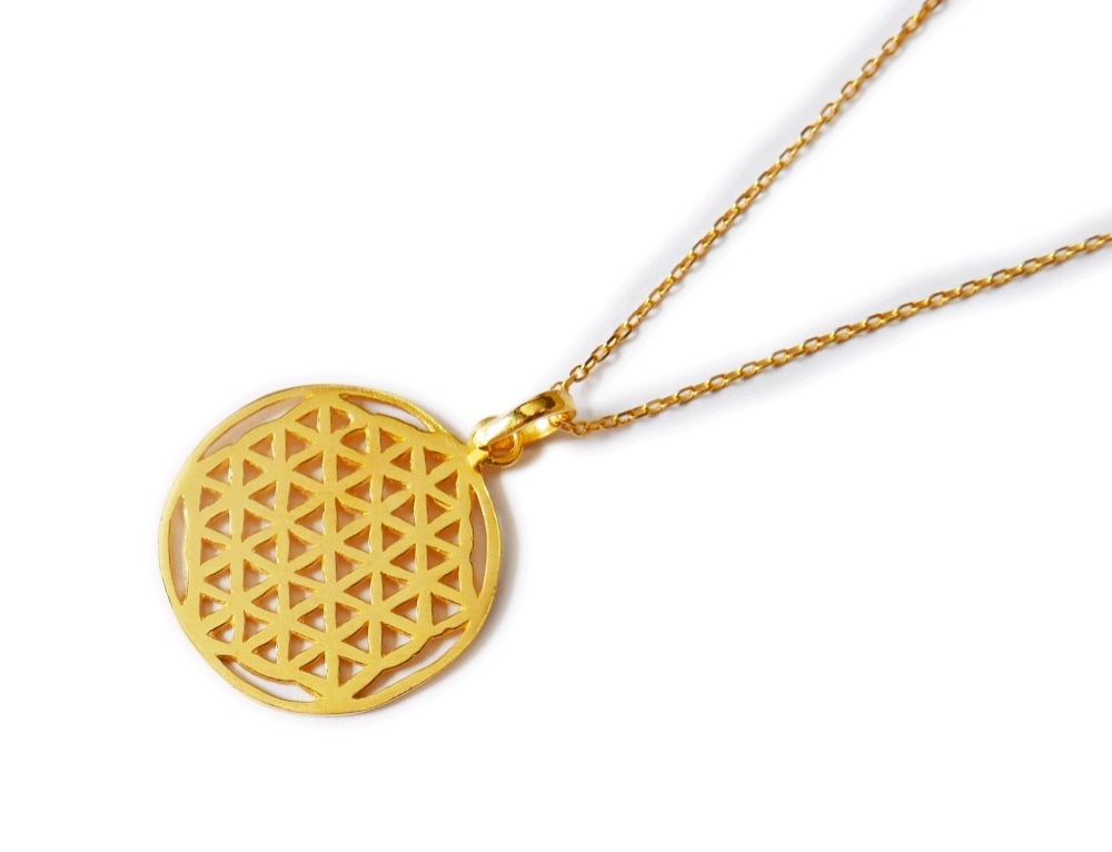〔純金加工〕神聖幾何学模様/フラワーオブライフのネックレス/直径22mm༺魂と調和、目醒め•*•ヒーリングエネルギー༻