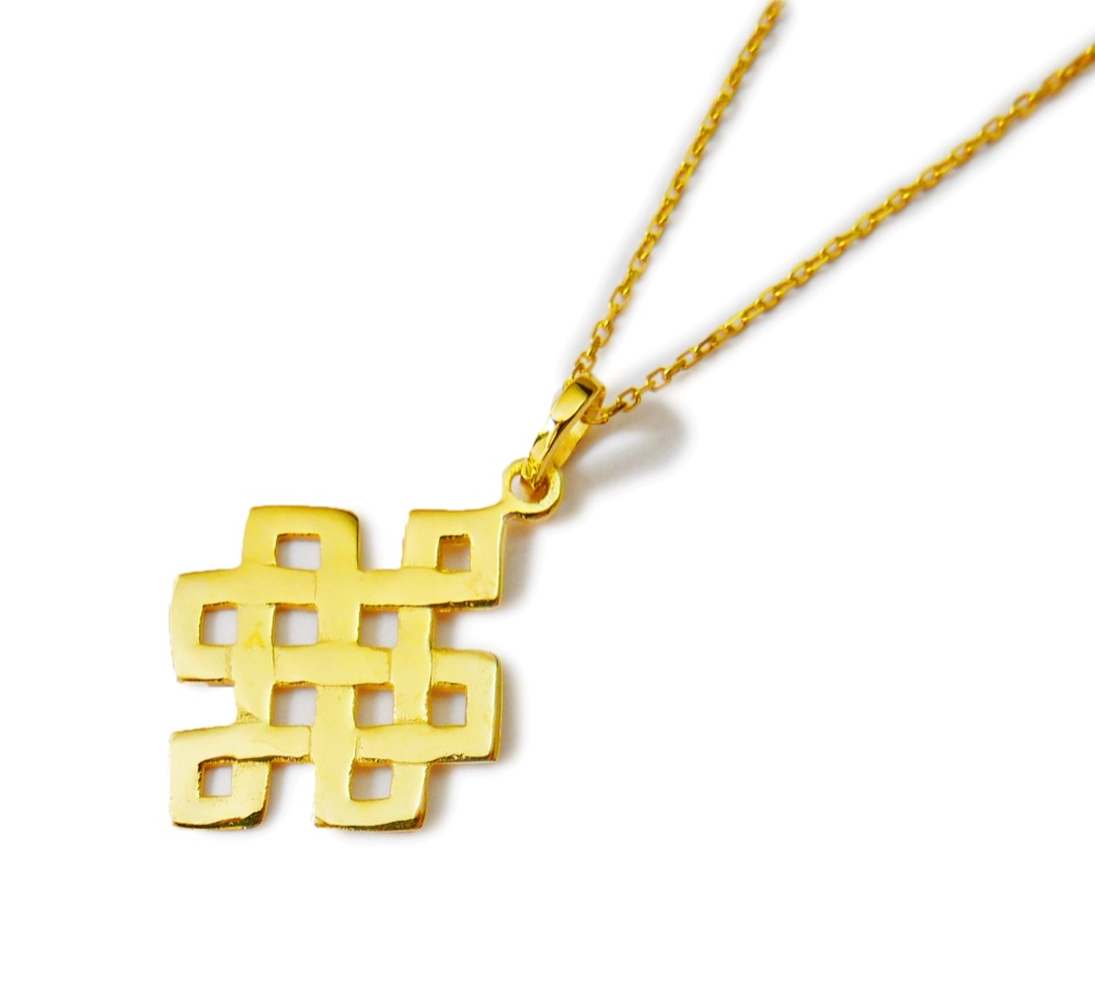 〔純金加工〕✼神聖幾何学模様/エンドレスノットのネックレス✼༺終わりない愛と調和、繁栄•*•ヒーリングエネルギー༻