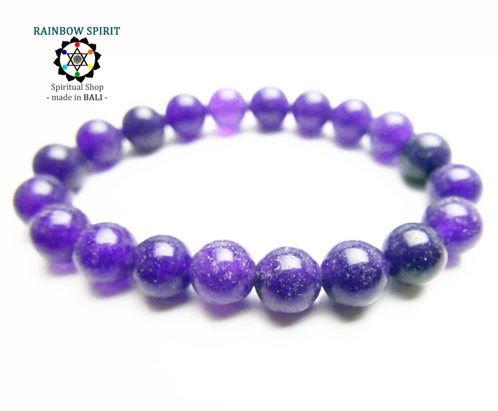 •✼送料無料✼•アメジスト・紫水晶/直径10mm/フリーサイズ༺バリ島の僧侶の祈祷＆浄化•♡•ヒーリングブレスレット༻