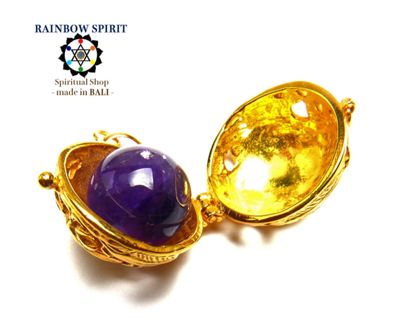 包郵【GOLD K24RGP】可取出內容物的巴厘神“巴龍”純金塗層項鍊（紫水晶/紫水晶） 第2張的照片