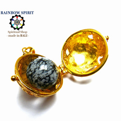 免費送貨費[K24RGP]巴厘島神“Barong”可以取出的純金塗層項鍊（Snowflake obsidian） 第2張的照片