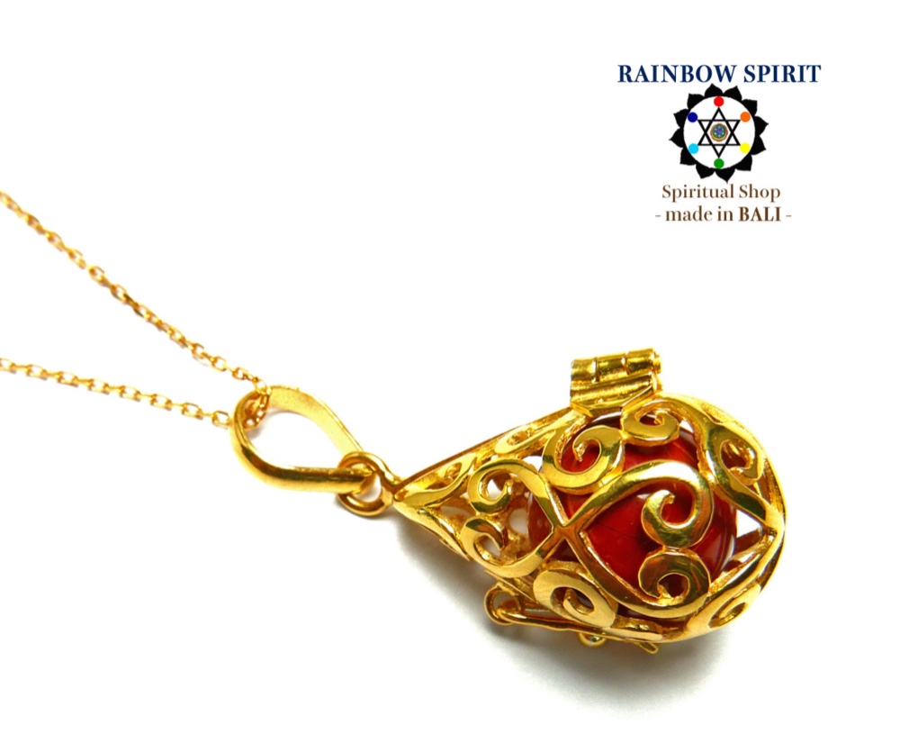 ✼純金加工✼レッドジャスパーのネックレス༺ぱかりと開けられる•*•エレガントなドロップ型༻天然石アクセサリー/ハート模様