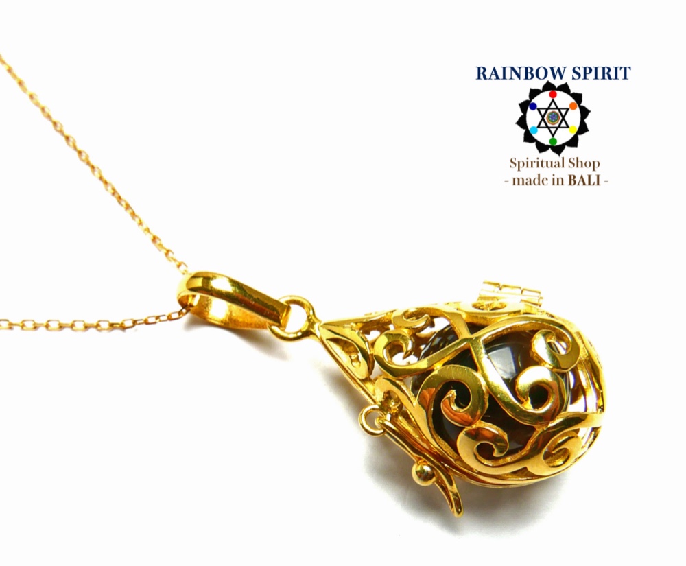 ✼純金加工✼スモーキークォーツのネックレス༺ぱかりと開けられる•*•エレガントなドロップ型༻天然石アクセサリー/アジアン