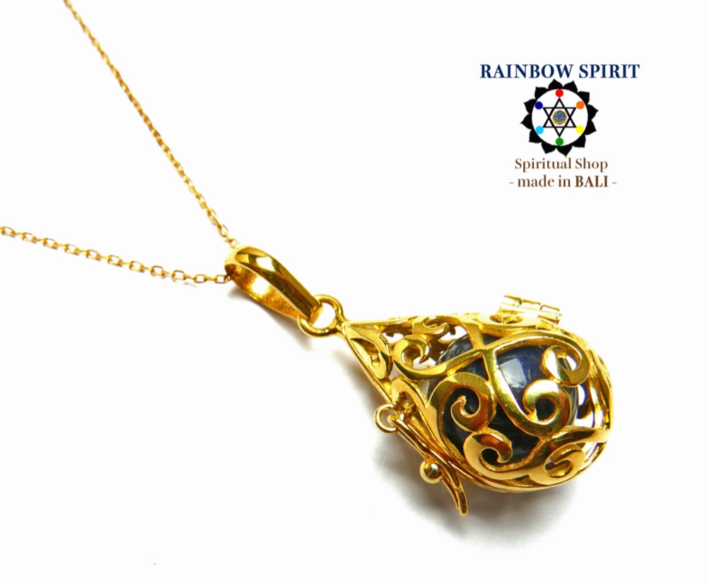 ✼純金加工✼ソーダライトのネックレス༺ぱかりと開けられる•*•エレガントなドロップ型༻天然石アクセサリー/アジアン/人気