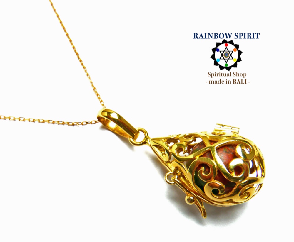 ✼純金加工✼ウナカイトのネックレス༺ぱかりと開けられる•*•エレガントなドロップ型༻天然石アクセサリー/アジアン/人気