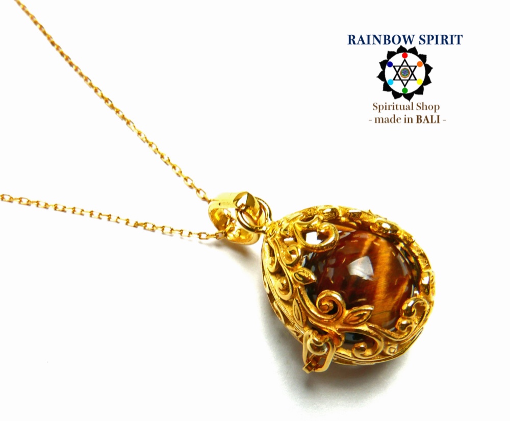 ✼純金加工✼タイガーアイのネックレス༺ぱかりと開けられる•*•エレガントな卵型༻天然石アクセサリー/プレゼント/人気