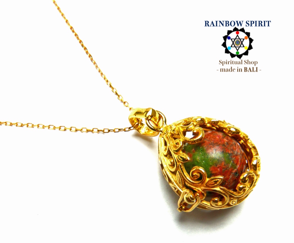 ✼純金加工✼ウナカイトのネックレス༺ぱかりと開けられる•*•エレガントな卵型༻天然石アクセサリー/プレゼント/人気