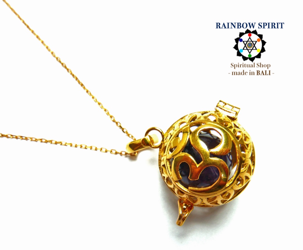 ✼純金加工✼アメジストのネックレス ༺ぱかりと開けられる•*•宇宙と繋げるOM・バリ島の神様༻天然石アクセサリー/人気