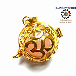 ★免運費★ [K24RGP] 純金塗層項鍊（玫瑰石英），可讓您取出巴厘島神“OM”的內部 第3張的照片