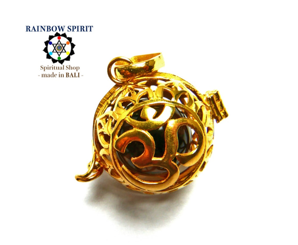 送料無料［K24RGP］バリ島の神様「OM（オーム）」の中身が取り出せる純金コーティングネックレス（スモーキークォーツ） 3枚目の画像