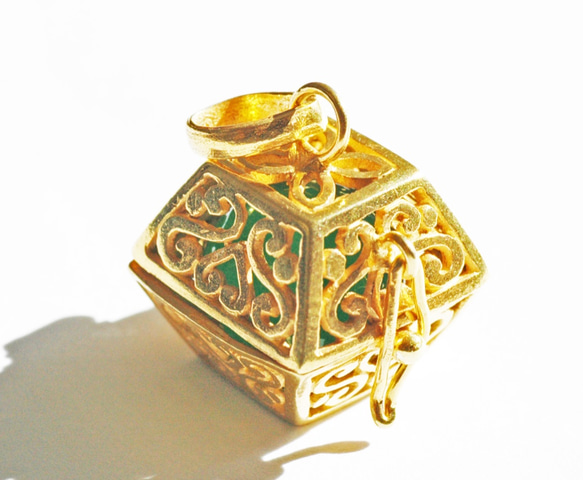 ★包郵【GOLD K24RGP】可取出心形方形純金鍍金項鍊（翡翠/翡翠） 第5張的照片