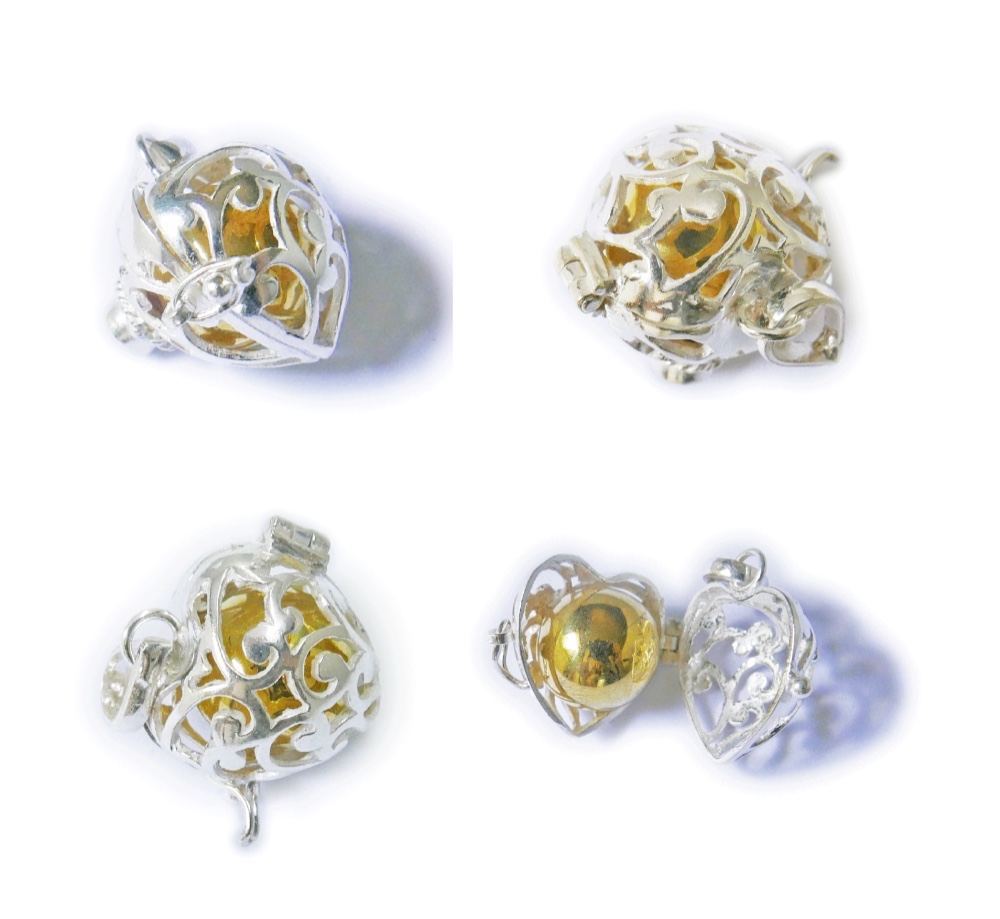 ［プラチナ加工］ルビーのガムランボール(ハート型／スノウホワイト)★シャランと癒しの音色のするヒーリングペンダント