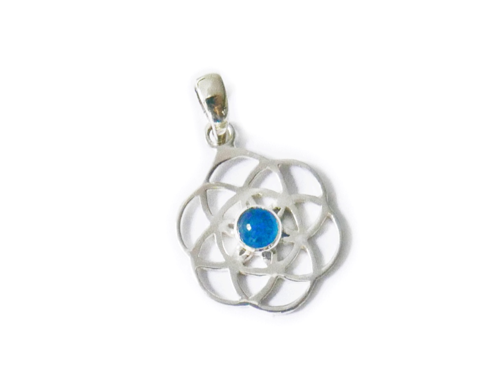 〔シルバー925〕ブルーアゲート・神聖幾何学シードオブライフのペンダント✼༺魂と調和、目醒め•*•ヒーリングエネルギー༻