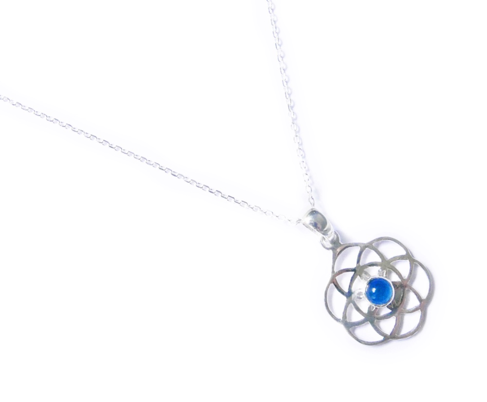 〔シルバー925〕ブルーアゲート・神聖幾何学シードオブライフのネックレス✼༺魂と調和、目醒め•*•ヒーリングエネルギー༻