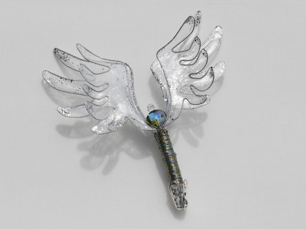 (ディップジュエリー) 比翼鳥 ブローチ(パール色)