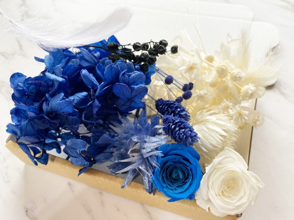 【送料無料】【増量中】ドライフラワー 花材セット　ローズ入り！　白×ブルー 1枚目の画像