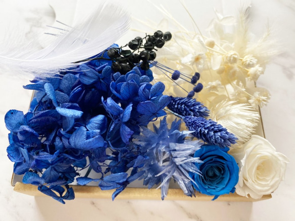 【送料無料】【増量中】ドライフラワー 花材セット　ローズ入り！　白×ブルー 2枚目の画像