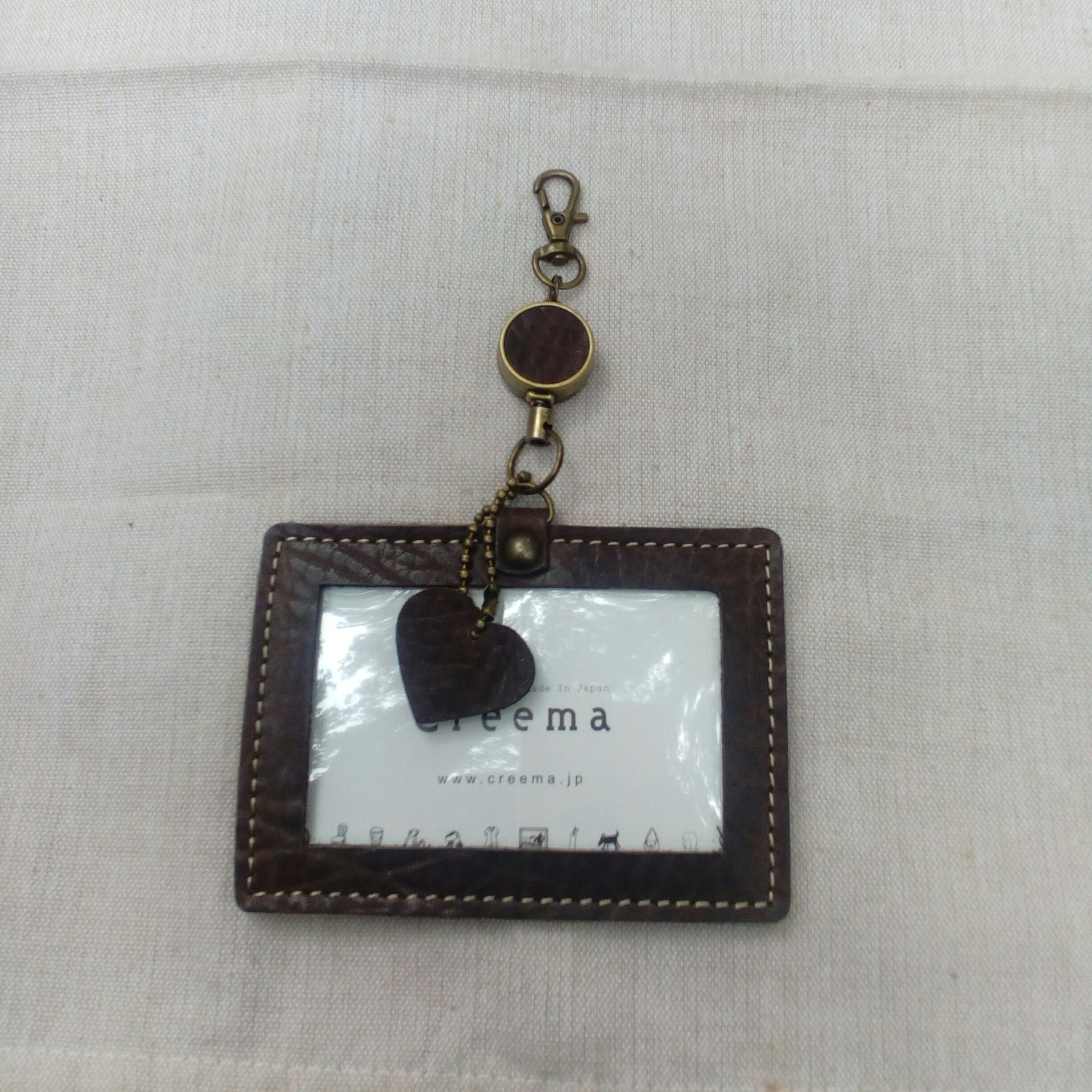 レザーIDケース・パスケース（伸びるコードリール付き） #ワイルドブラウンイタリア製本革【受注製作】