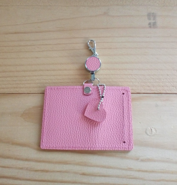 皮革證件套/證件套（帶伸縮卷線器）#粉紅色真皮[定做] 第2張的照片