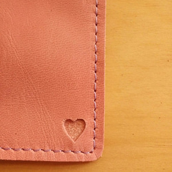 【受注製作】レザーパスケース（1ポケット・コードリール付） #heart-コーラルピンク 5枚目の画像