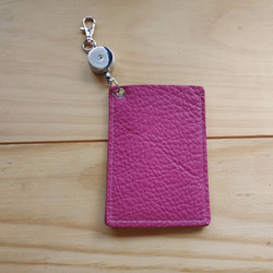 【受注製作】レザーパスケース（1ポケット・コードリール付） #デイジー-ピンク 2枚目の画像