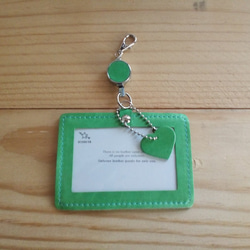 皮革通行證盒/ ID盒（帶延長線軸）＃綠色真皮[定購] 第1張的照片