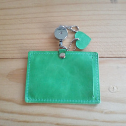皮革通行證盒/ ID盒（帶延長線軸）＃綠色真皮[定購] 第2張的照片